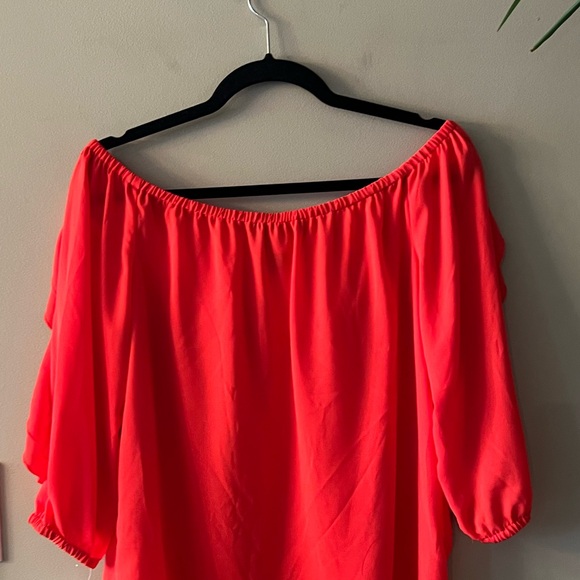 *HOST PICK* NWT INC. International Concepts Bright Coral Red Ruffle Top - Picture 9 of 12